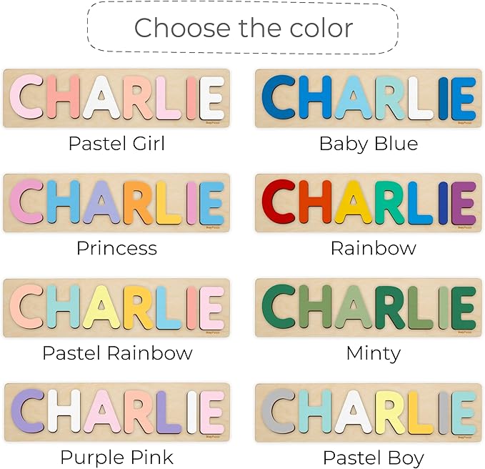 Rainbow Personalized Wooden Name Puzzle with Pegs – Montessori Learning Toy, Custom Toddler Gift, Educational Baby Shower & Birthday Present, Nursery Room Decor by BusyPuzzle