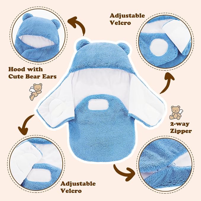 AiWMGL Baby Swaddle Blanket Boys Girls Fleece Winter Warm Adjustable Newborn Swaddling Wrap Soft Sleeping Sacks Infant 0-3 Months