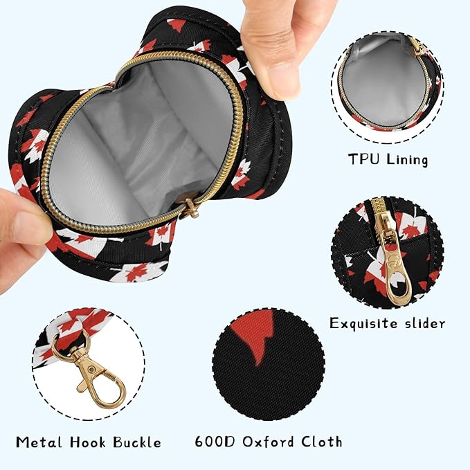 Canada Flag Canadian Maple Leaf Polyester Pacifier Holder Case Portable Container Accommodate Baby Binky Cover Pouch Pacifiers Storage Case with Circular Buckle