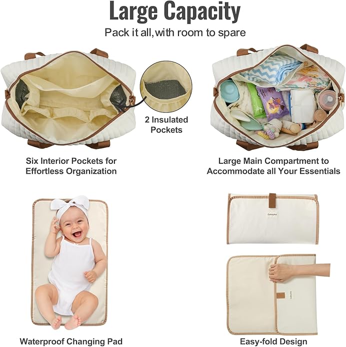 GOBABYMART Diaper Bag Tote for Moms, Baby Hospital Bag with Insulated Bottle Pockets, Changing Pad & Stroller Straps