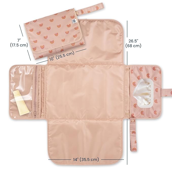 Tiny Twinkle Portable Diaper Changing Pad | Waterproof, Wipeable & Compact Baby Changing Pad for Travel | Smart Wipes Pocket & Organized Storage| Newborn Shower Gift (Boho Rainbow)