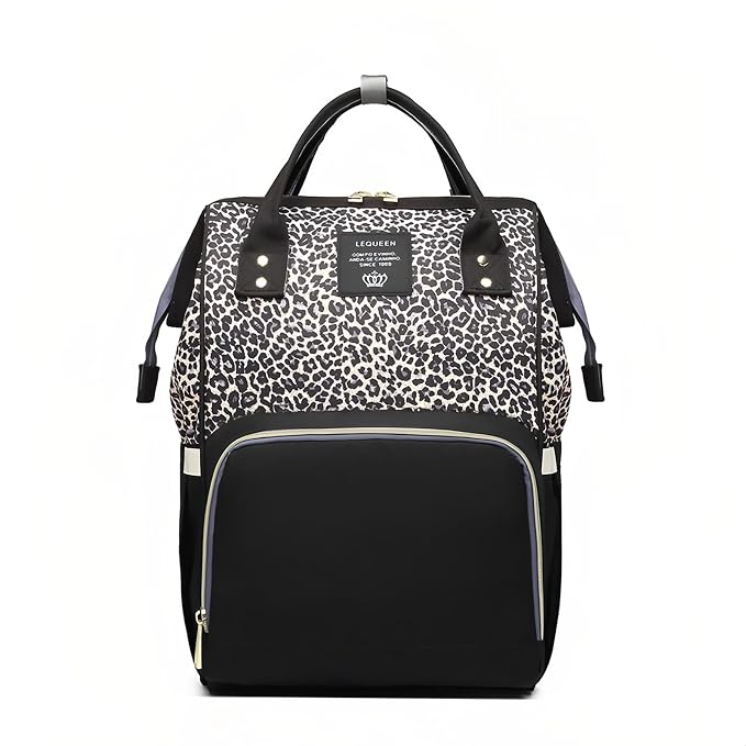 Leopard Print Diaper Bag Backpack Multi-Function Diaper Bag for Baby Care Waterproof Travel Baby Bag for Mom Brown