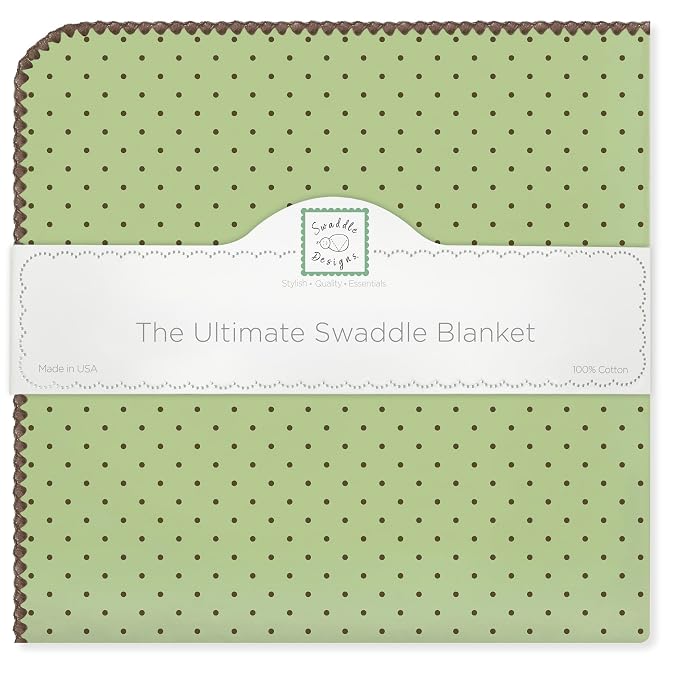 SwaddleDesigns Large Receiving Blanket, Ultimate Swaddle for Baby Boys, Girls, Softest US Cotton Flannel, Best Shower Gift, Made in USA, Brown Polka Dots on Lime (Mom's Choice Award Winner)