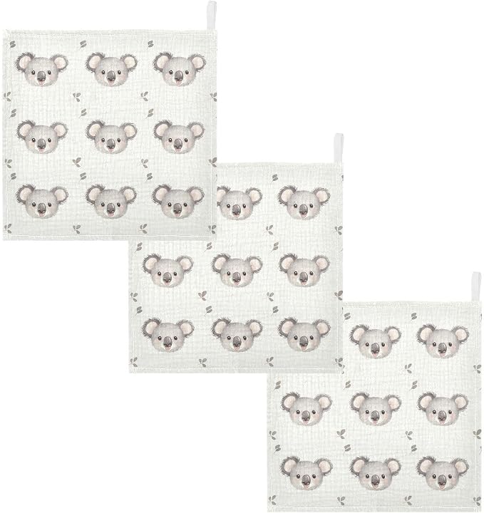 vvfelixl Cartoon Simple Koala Bear Baby Burp Cloths Baby Muslin Washcloths for Boys Girls Cotton Babys Face Towel for Newborn Infants Soft and Absorbent 11.8 X 11.8 in, 5 Pack