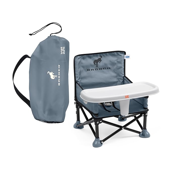 Bright Starts Ford Bronco Pop 'N Sit Portable Booster Chair, Floor Seat, Indoor/Outdoor Use, Compact Fold, Area 51 Color, 6 Mos - 3 Yrs