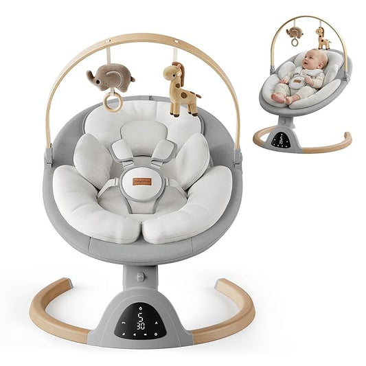 Baby Swings for Infants, TinyGlow Baby Swing, Electric Baby Swing with Remote Control, Portable Infant Swing for Indoor & Outdoor Use (Grey)