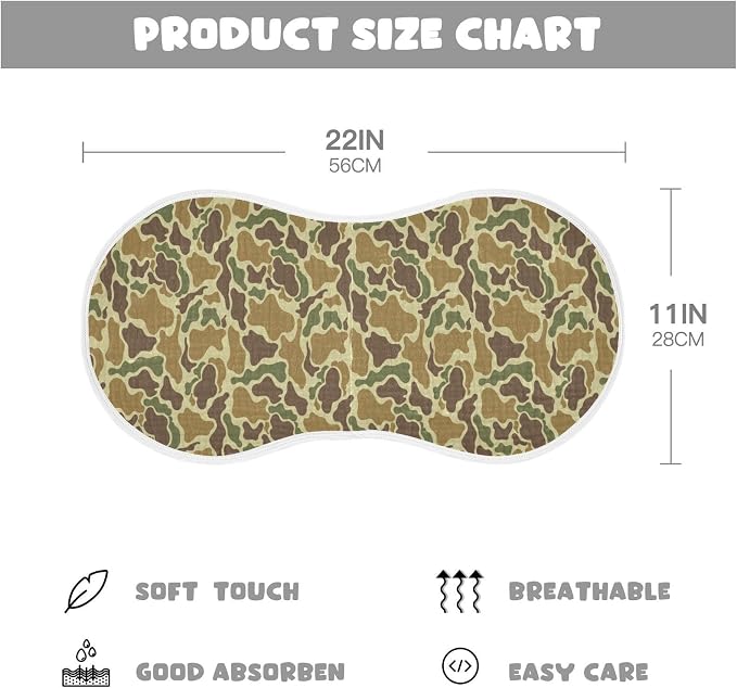 Baby Muslin Burp Cloths Set of 2 Vintage Camo Green Muslin Washcloths Camouflage Retro Brown Army Milk Spit Up Rags Soft Newborn Towel Burp Cloth Bib for Unisex Boys and Girls, 22 x 11 Inch