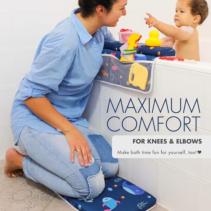 Bath Kneeler and Elbow Rest - Pad Set by ParentsWave Thick Padded Kneeling Mat for Baby Tub Bathing - Bathtub Waterproof Cushion for Infant Bathtime - Washable Foam Pillow for Knee and Arms Protection