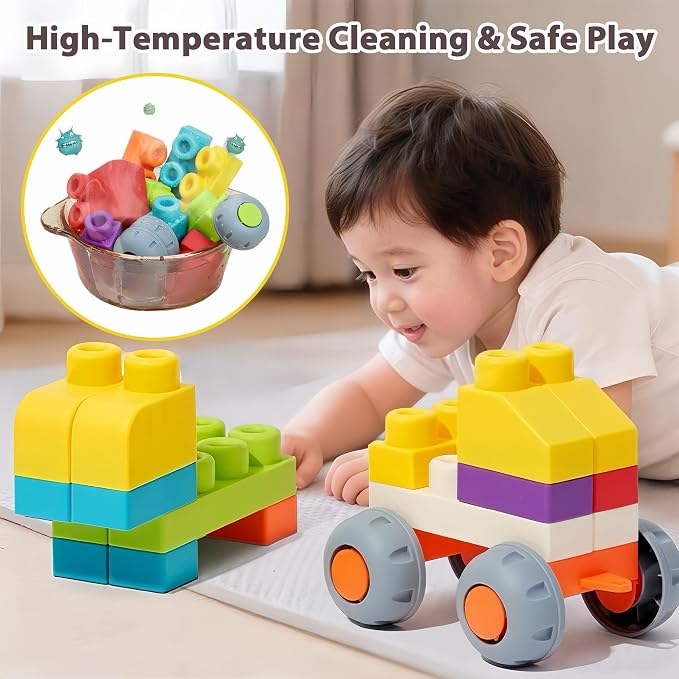 73 PCS Soft Building Blocks for Toddler 18M+, Big Stacking Blocks for Kids, STEM Educational Building Toys Set with Storage Box, Ideal for Early Learning and Hands-On Play