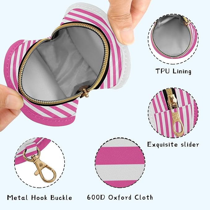 Pacifier Holder with Clip Pacifier Case for Diaper Bag Round Baby Pacifier Pouch Box Bag Portable Hot Pink White Stripes