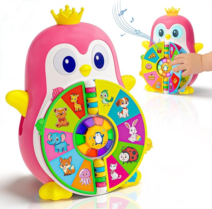 Musical Interactive Penguin Toys for 1 Year Old Girl Gifts ,Bilingual Educational Toy for Toddler 1-3 with 5 Themes&50 Words,Spin Lights & Sounds,First Birthday Gift for One Year Old Girls