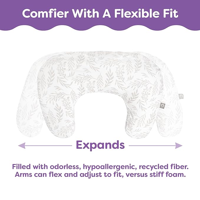 Boppy Nursing Pillow - Ergonomic Bottle & Breastfeeding Pillow, Higher, Firmer & Larger, Water-Repellent with Washable Organic Cotton Cover, Baby Safety Alliance Verified - Green Cut Out Leaves