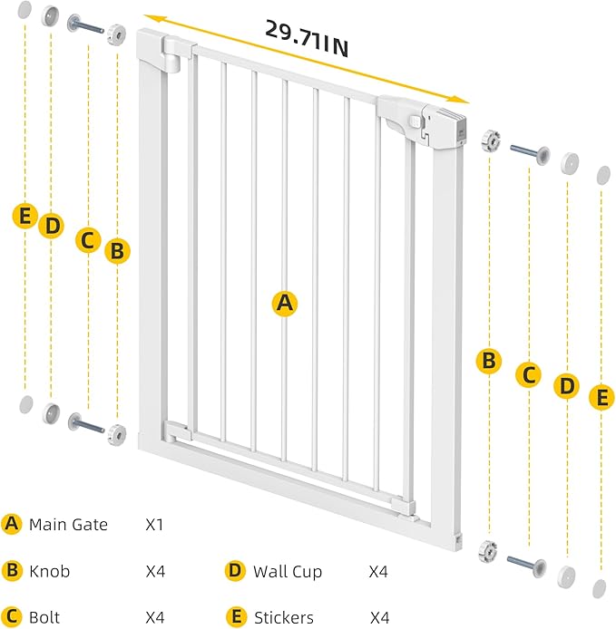 Easy Step Walk-Thru Baby Gate ??Adjustable Safety Gate for Babies & Pets, Pressure Mount Kit, Includes Wall Cups ??29.7-40.5W x 30.5H, Auto-Close White