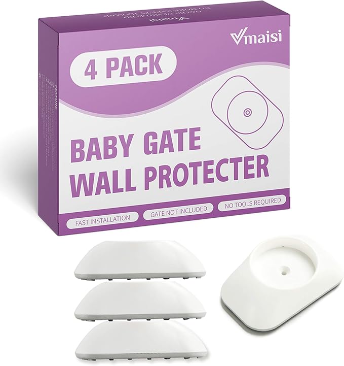 Vmaisi Baby Gate Wall Cup Protector Make Pressure Mounted Safety Gates More Stable - Wall Damage-Free - Fit for Doorway, Door Frame, Baseboard - Work on Dog & Pet Gates (White) (Pack of 2)