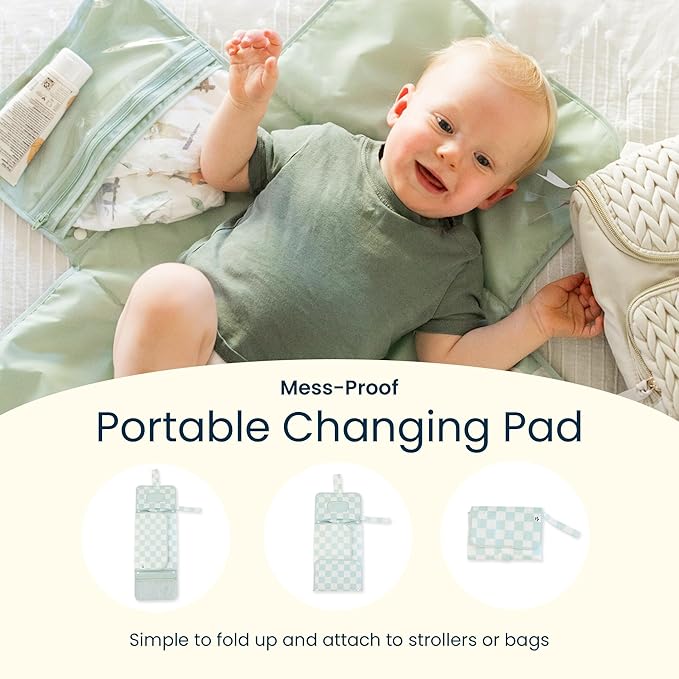 Tiny Twinkle Portable Diaper Changing Pad | Waterproof, Wipeable & Compact Baby Changing Pad for Travel | Smart Wipes Pocket & Organized Storage| Newborn Shower Gift (Varsity Flags)