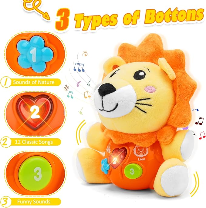 Baby Toys 6 to 12 Months - Infant Baby Musical Lion Plush Toy for Boys & Girls - Newborn to 1 Year Old