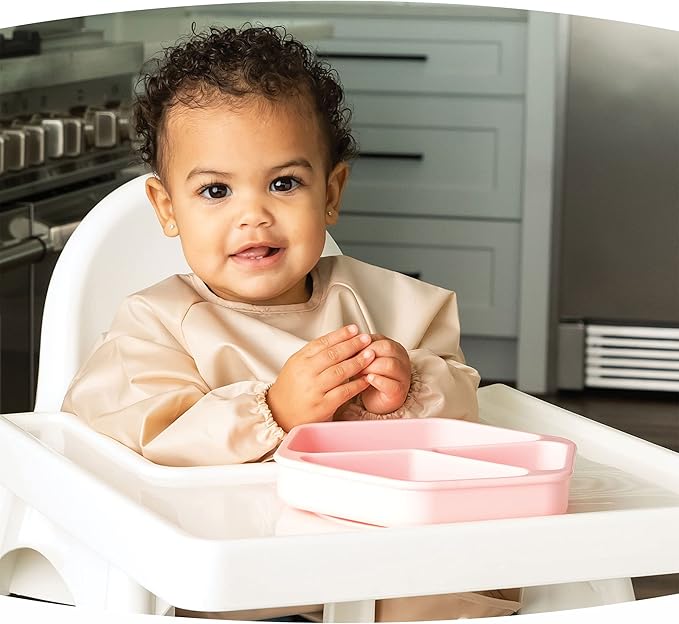 Tiny Twinkle Silicone Suction Baby Plate, Suction Grip Divided Dish for First Foods and Self-Feeding Toddlers, Baby Led Weaning Supplies for Independent Eating (Rose Plate)