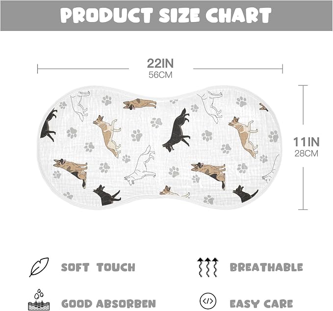 2 Pack Muslin Burp Cloths German Dogs Paw White Cotton Baby Burp Cloths Ultra Absorbent Soft Thick Burping Cloth for Newborn Babies 22x11 Inch