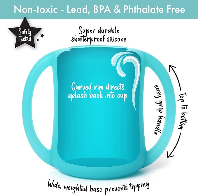 PrimaStella Silicone Baby & Toddler Training Cup with Handles (Sea Glass)