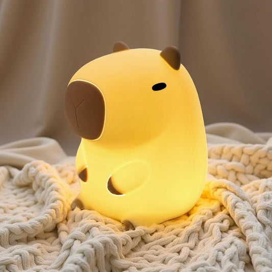 UNEEDE Capybara Night Light White Elephant Gifts - Rechargeable Silicone Touch Lamp, 2-Level Dimmable, 20-Min Timer, Safe Nursery Decor for Kids & Valentines Day Gifts