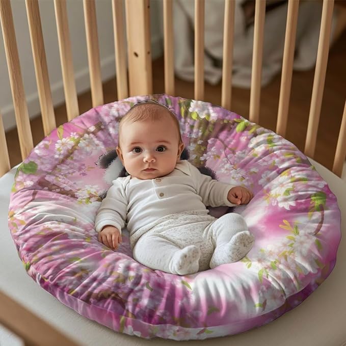 Cherry Blossom Panda Nursing Pillow Cover Breastfeeding Pillow Slipcover for Baby Boys & Girls Nursing Pillow Case for Newborn Soft Fabric Fits Snug On Infant Pillow Not Included
