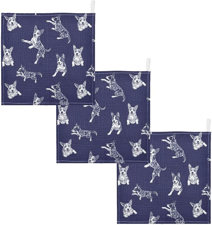 vvfelixl Blue Heeler Dog Baby Burp Cloths Baby Muslin Washcloths for Boys Girls Cotton Babys Face Towel for Newborn Soft 11.8 X 11.8 in, 5 Pack