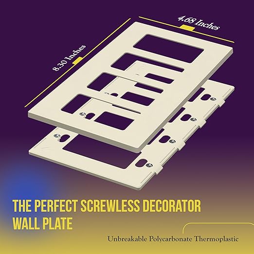 ENERLITES Screwless Decorator Wall Plates Child Safe Outlet Covers, Size 4-Gang 4.68" H x 8.30??L, Unbreakable Polycarbonate Thermoplastic, SI8834-LA, Glossy, Light Almond