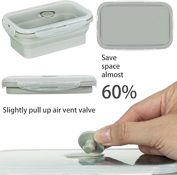 Plus 4PCS Foldable Silicone Food Storage Containers for Kitchen Storage for Leftovers Fruits and Meal Prep Dishwasher Safe Microwave Safe Ideal for Home and Travel (grey, 27OZ)