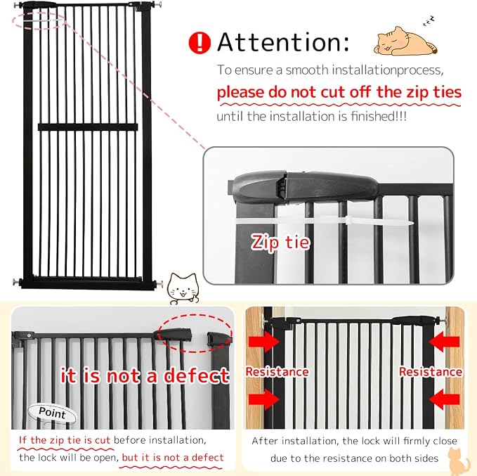 Lumizone Extra Tall Cat Gate 61.02" High Pressure Mounted Extra Wide 30.12"-38.38" (17Sizes) 1.37" Gap No Drilling Auto-Close Tall Pet Gate for Dogs (Black, 30.12"-38.38" W)