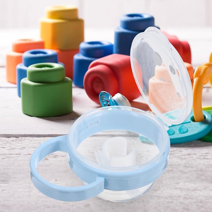 Portable Holder Case Dustproof Storage Box with Hook Blue Travel Pacifier Container for Hygiene