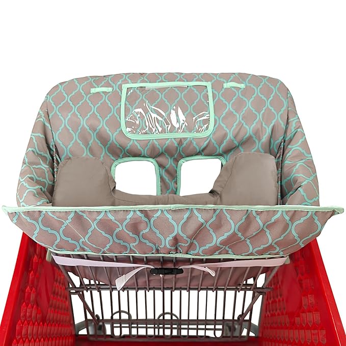 Love&go Soft Pillow Attached 2-in-1 Shopping Cart and High Chair Cover for Baby, Cotton Padded Cart Cover, Fold'n Roll Style, Portable with Carry Bag (Gray Grid)
