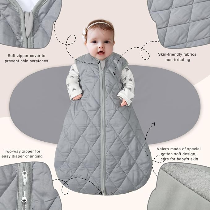 BSTOPPT Newborn Sleep Sack Baby Swaddle,3-Way Adjustable Wearable Blanket,Swaddling Sleeping Bag,TOG 2.5 (Gray, 3-6 Months)
