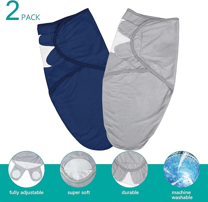 Biloban Baby Swaddles 0-3 Months for Boy & Girl, Cotton Swaddle Blanket, Newborn Essentials, Grey & Navy, 4 Pack