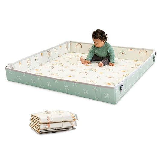 Infantino Foldable Soft Foam Play Mat, 57" Baby Mat for Floor Time, Lightweight, Easy to Store, Wipeable, Rainbows