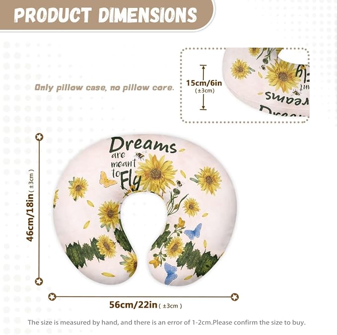 Sunflower Nursing Pillow Detachable Newborn Original Breastfeeding Slipcover Case and Positioner Soft Head Support Protector Cushion Essential with Hidden Zipper Easy to Use