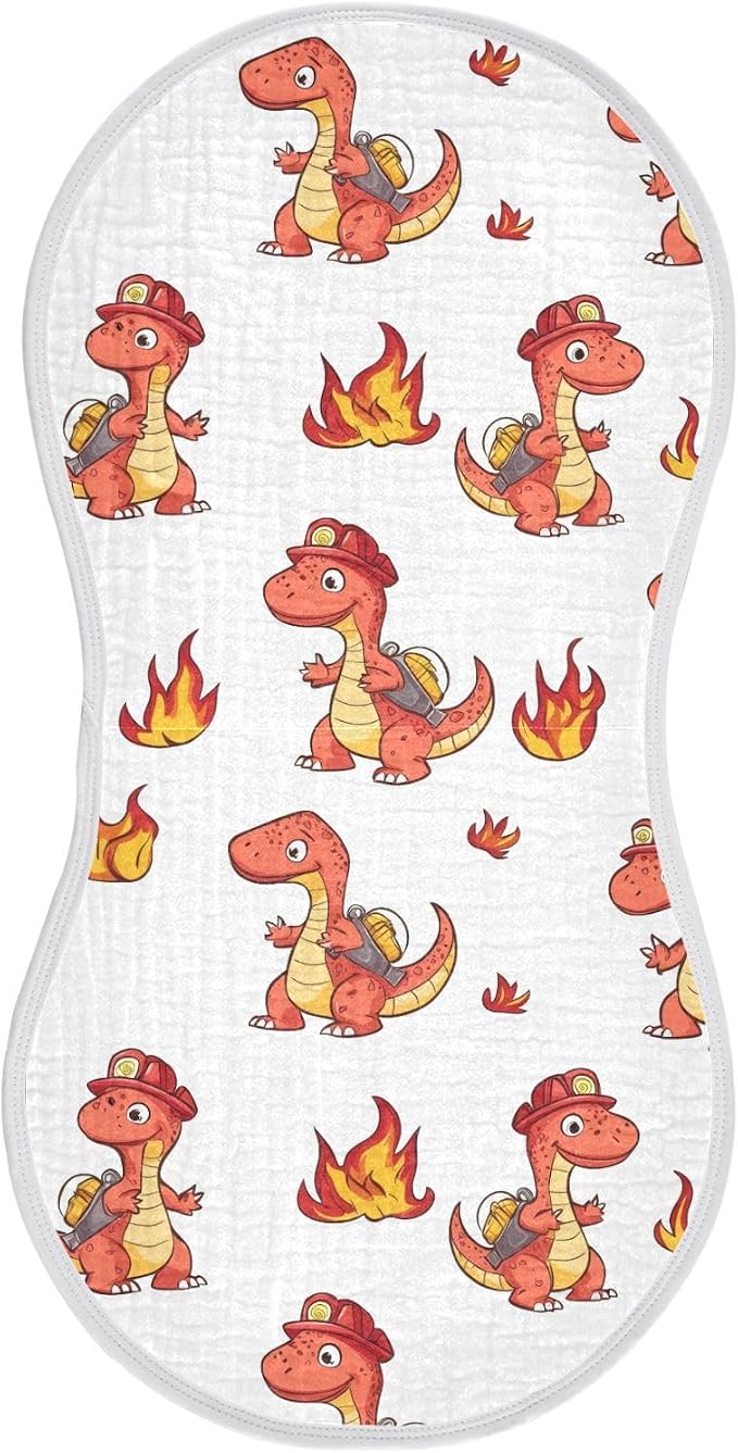 vvfelixl Firefighter Dinosaur Burp Cloths for Baby Boy Girls Baby Washcloths Burp Rags 1 Pack