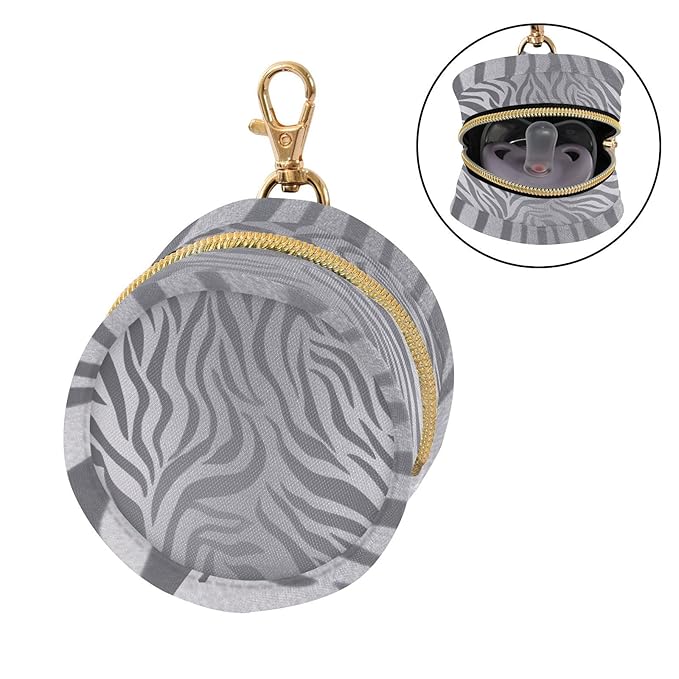 Pacifier Holder with Clip Pacifier Case for Diaper Bag Round Baby Pacifier Pouch Box Bag Portable Light Silvery Zebra Print