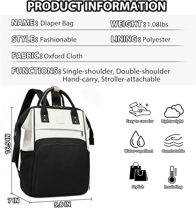 Baby Diaper Bag, Nappy Changing Backpack with Insulated Pockets,Multi-Waterproof Backpack Baby Essentials Travel for for Boys Girls, Multipurpose Travel Back Pack Moms Dads (Black)