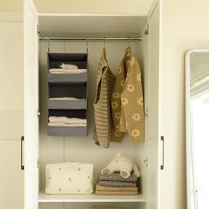 GRANNY SAYS 3-Shelf Hanging Closet Organizer and Storage, Collapsible Hanging Closet Shelves, Hanging Organizer for Closet & RV, Gray, 29 ½" H X 12" W X 12" D, 1-Pack
