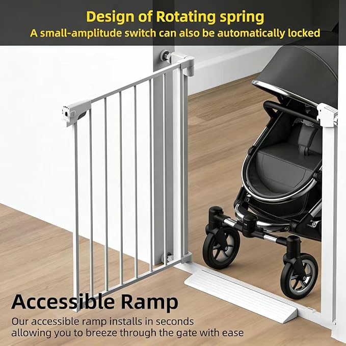 Easy Step Walk-Thru Baby Gate ??Adjustable Safety Gate for Babies & Pets, Pressure Mount Kit, Includes Wall Cups ??29.7-40.5W x 30.5H, Auto-Close White