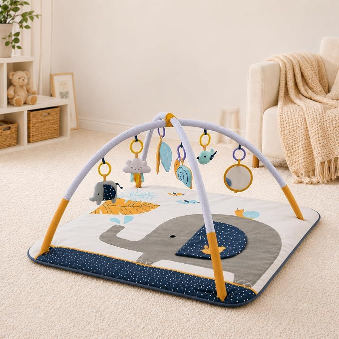 Baby Play Gym – Tummy Time Mat for Infants, Baby Activity Mat, Play Mat for Babies 0-18 Months, Infant Play Mat with Detachable Toys, Soft Velvet Play Mat, Sensory & Montessori Gym