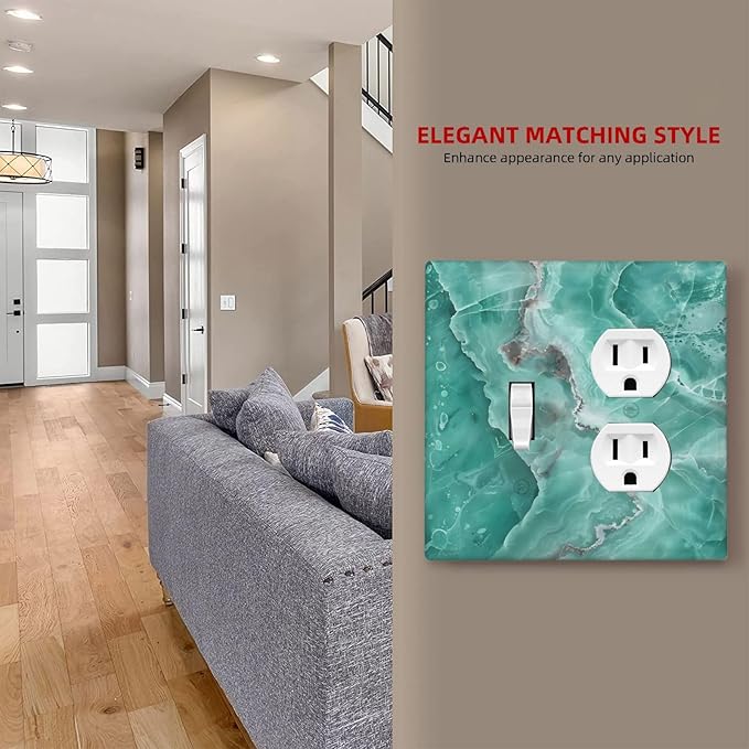 Turquoise Green Tiles Abstract Luxurious Print Wallplates 1 Toggle 1 Duplex Switch Plate Electrical GFCI Faceplate Decorative Light Switch Covers for Bathroom Kitchen Decor