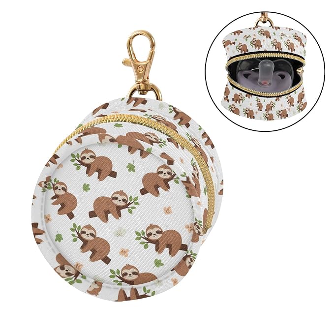 Cartoon Sloths White Print Pacifier Holder Case for Diaper Bag Portable Travel Pacifier Storage Case with Clip Newborn Baby Pouch for Baby Boys Girls Outdoor Purse