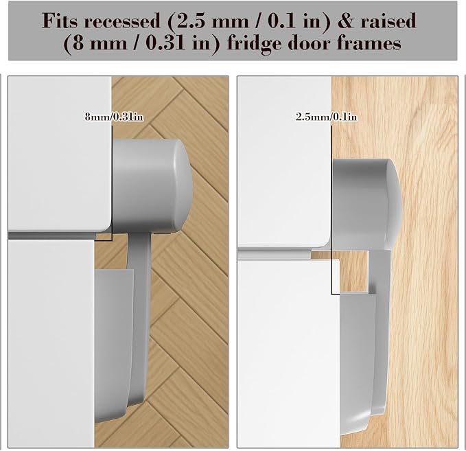 2 Pack Child Proof Fridge Lock, Baby Safety Refrigerator & Freezer Door Lock for Toddlers, Kids & Pets, One-Hand Operation, Strong Adhesive, No Tools or Drilling Needed, Gray