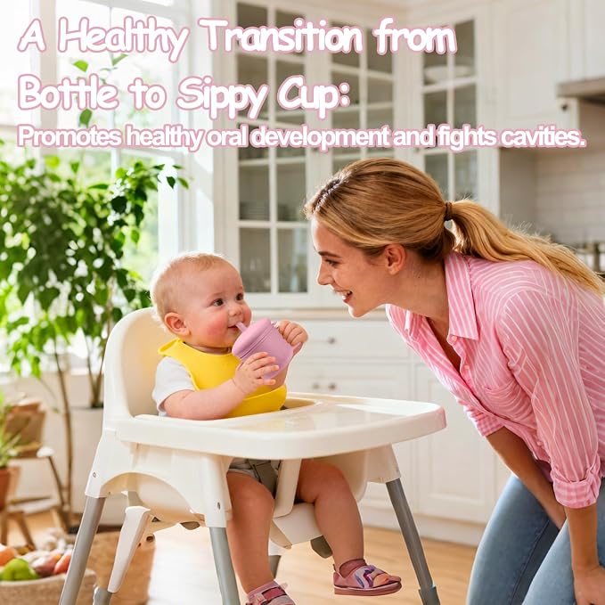 Mity rain 3-In-1 Stainless Steel Sippy Cup for 6+ Month Old, Baby Straw Cups for Toddlers 1-3 with Travel Lid, Silicone Straw, Replacement Straw & Cleaning Brush - 8oz Toddler Cups Spill Proof Set