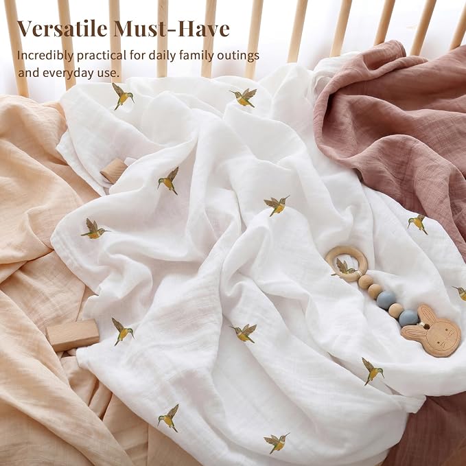 POMISO Muslin Swaddle Blankets for Boys & Girls, Newborn Receiving Blankets, 4 Pack Soft Breathable Baby Swaddles, Large 47x47 Inches, Forest Animals