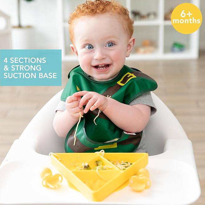 Bumkins Toddler and Baby Suction Plate, Silicone Grip Dish, Babies and Kids, Baby Led Weaning, Children Feeding Supplies, Non Skid Sticky Bottom, Platinum Silicone, Ages 6 Months Up, Nintendo Zelda