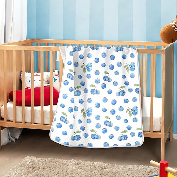 Ollabaky Watercolor Blueberry Baby Blanket for Boys Girls Cotton Throw Blanket Swaddle Blanket for Crib Stroller Nursery Receiving Blanket Infant Toddler Unisex 30"x40"