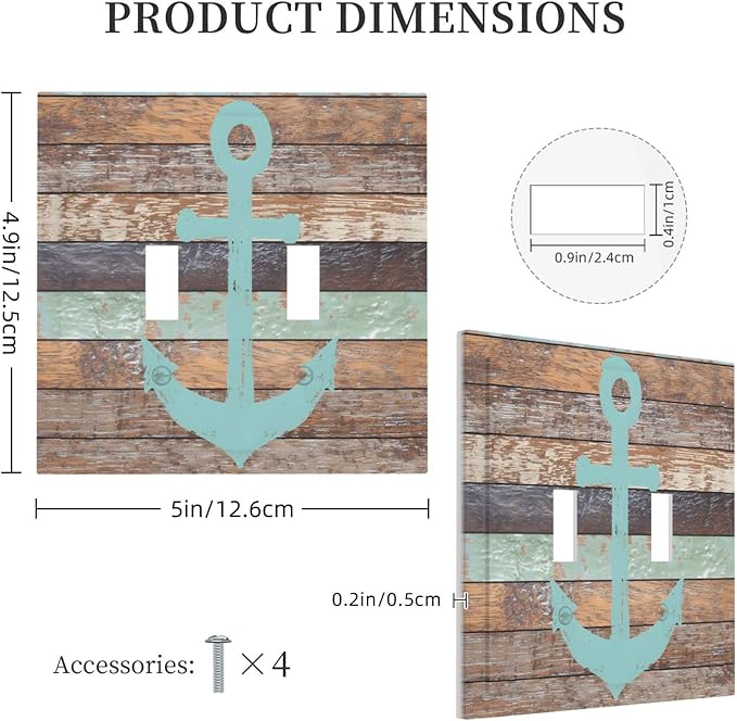 Timeworn Marine Weathered Wood Rustic Nautical Anchor Decorative Switch Plates 2 Gang Double Toggle Outlet Light Switch Cover Wall Plate Electrical Faceplate for Farmhouse Home Decor