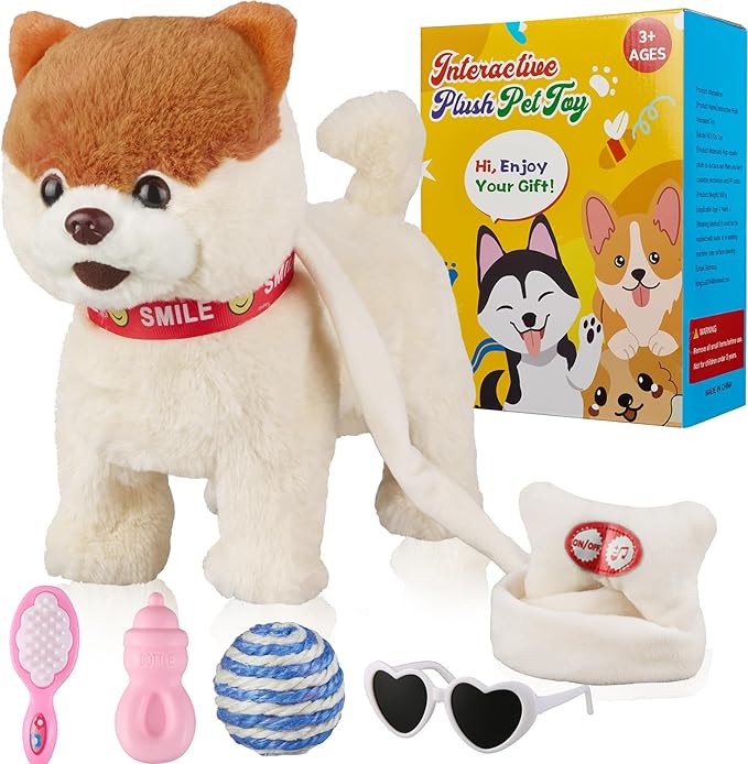 Marsjoy Musical Walking & Dancing Dog Toy with Leash - Interactive Plush Stuffed Animal for Boys & Girls